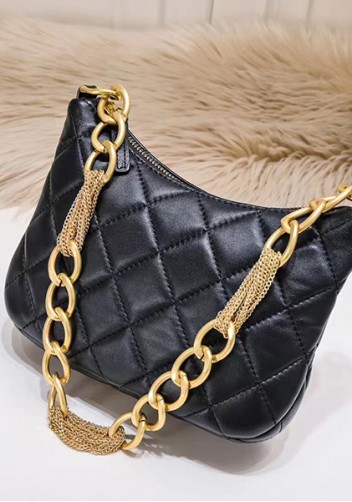 Adele Lambskin Chain Hobo Black
