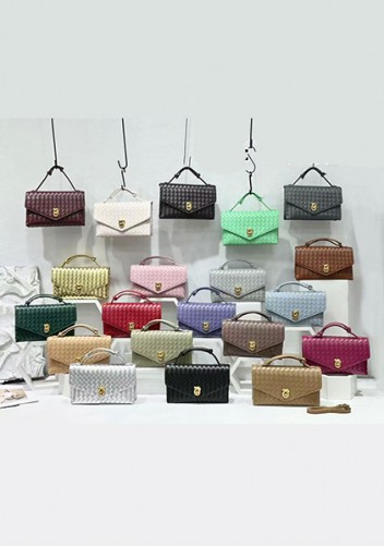 Envelope Lock Woven Vegan Leather Bag Cave Green