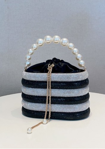 Elise Crystal-Embellished Bucket Silver Black