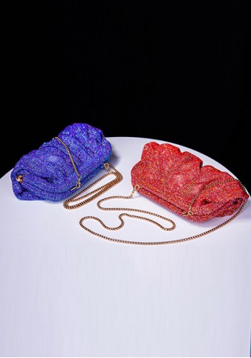 Elise Crystal-Embellished Pouch Blue