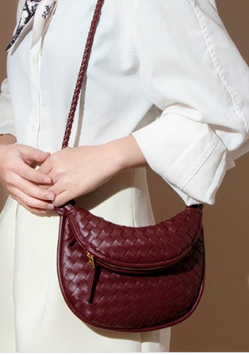 Gemini Woven Vegan Leather Mini Shoulder Bag Burgundy