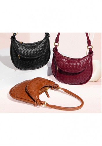 Gemini Woven Vegan Leather Mini Shoulder Bag Black