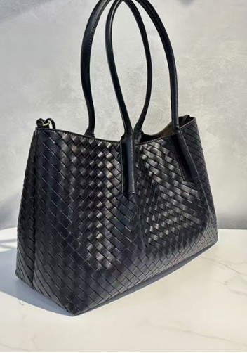 Mia Gallery Woven Leather Shoulder Large Bag Black