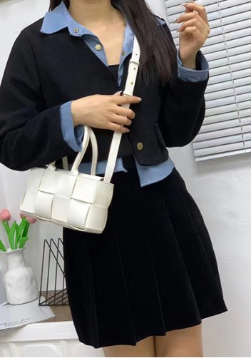 Mia Woven Leather 8 Squares Mini Tote White