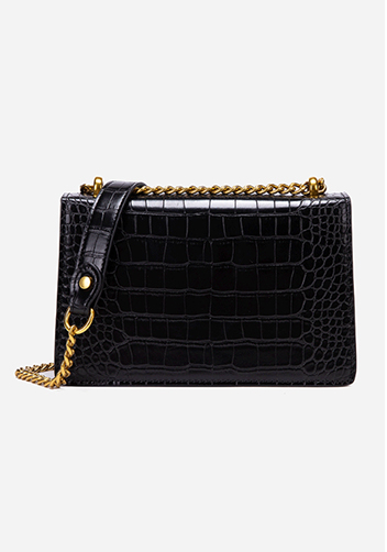 Jess Faux Croc Leather Shoulder Bag Black