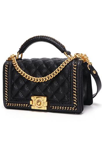 Ingrid Vegan Grain Leather Medium Chain Bag Black