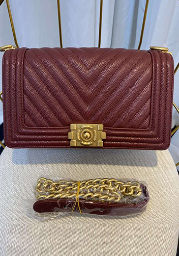 Ingrid Vegan Grain Leather Medium V Bag Burgundy