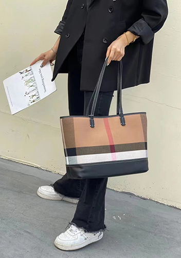 Louisa Canvas Leather Tote Black