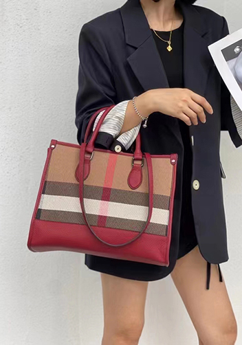 Louisa Canvas Leather Medium Shopping Tote Burgundy