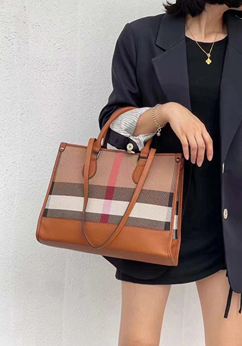 Louisa Canvas Leather Medium Shopping Tote Brown