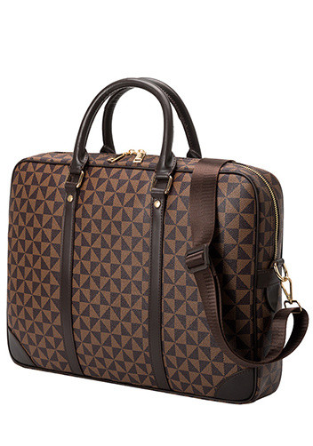 Louisa Triangle Checked Vegan Laptop Briefcase Brown