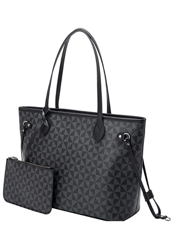 Louisa Triangle Checked Vegan Leather Tote Black
