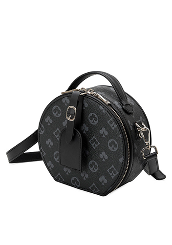 Louisa Poker Vegan Leather Round Shoulder Bag Black