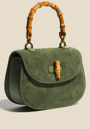 Miss Gaga Top Handle Flap Suede Bag Green
