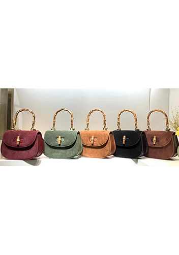 Miss Gaga Top Handle Flap Suede Bag Burgundy