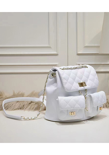 Adele Cowhide Chain Backpack Bag White