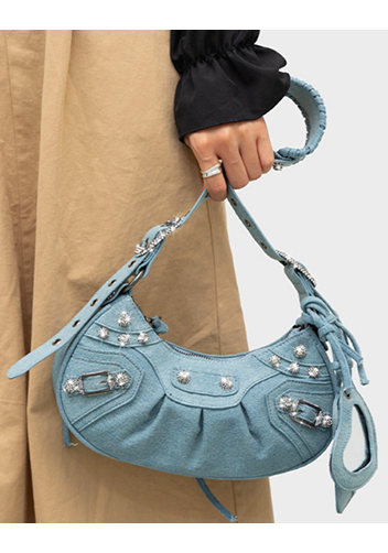 The Route 66 XS Imitation Diamond Shoulder Bag Denim Light Blue