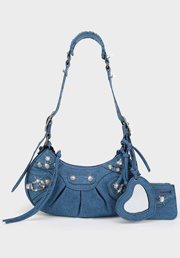The Route 66 XS Imitation Diamond Shoulder Bag Denim Blue
