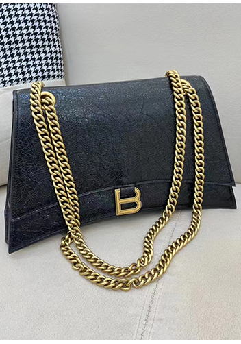 Bonnie Crush Leather Medium Chain Shoulder Bag Black Gold