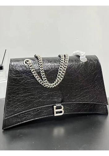 Bonnie Crush Leather Large Chain Shoulder Bag Black Silver