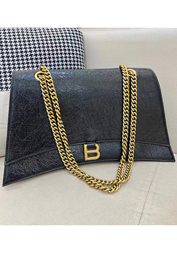 Bonnie Crush Leather Large Chain Shoulder Bag Black Gold
