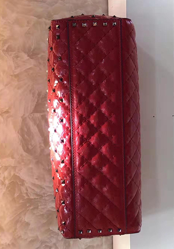 Jacqueline Studs Leather Shoulder Bag Tote Red