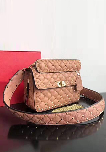 Jacqueline Studs Grain Leather Shoulder Bag Pink