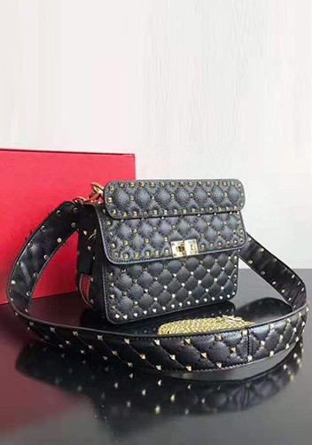 Jacqueline Studs Grain Leather Shoulder Bag Black