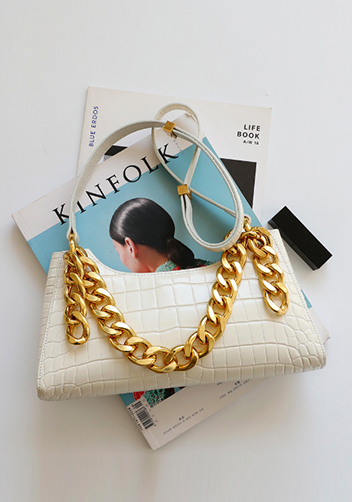 Mariana Croc Leather Shoulder Bag White