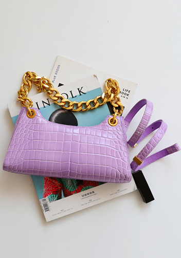 Mariana Croc Leather Shoulder Bag Purple