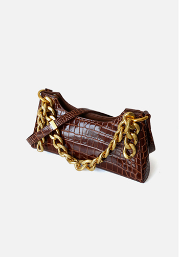 Mariana Croc Leather Shoulder Bag Brown