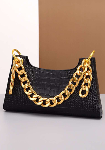 Mariana Croc Leather Shoulder Bag Black