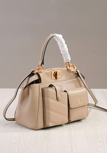 Carrie Leather Bag With Pocket Beige