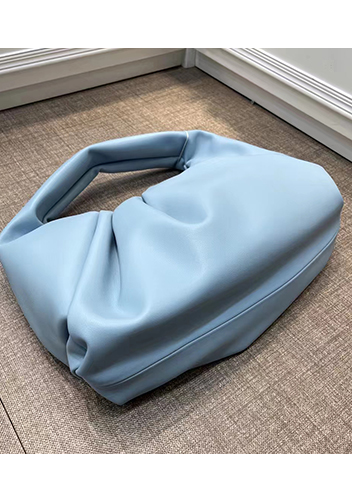 Dina Leather Shoulder Hobo Bag Blue