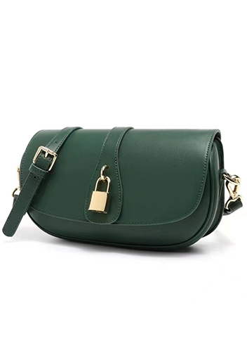 Anathema Calfskin Padlock Clutch On Strap Bag Green