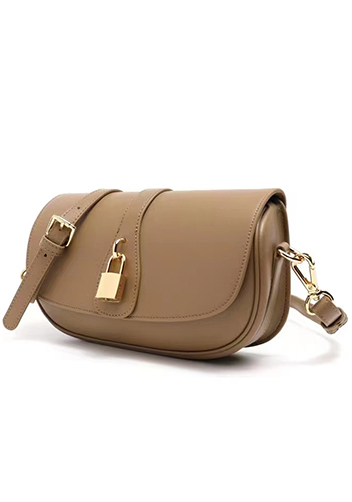 Anathema Calfskin Padlock Clutch On Strap Bag Apricot