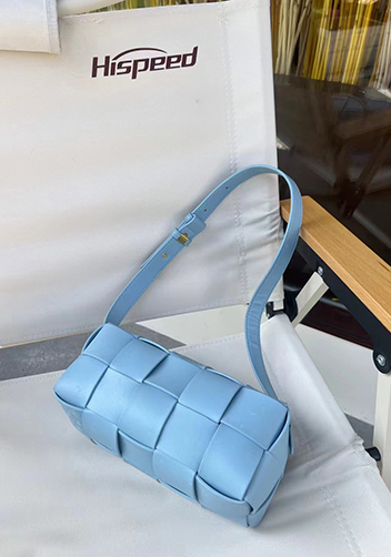 Mia Woven Smooth Leather Medium Shoulder Bag Ice Blue