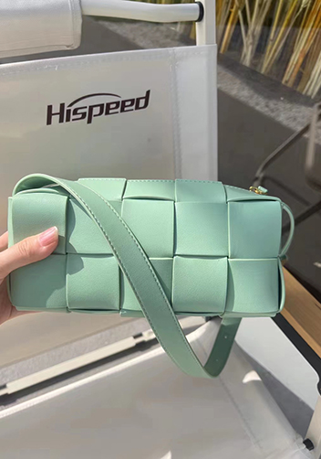 Mia Woven Smooth Leather Medium Shoulder Bag Green