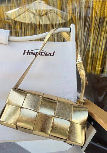 Mia Woven Smooth Leather Medium Shoulder Bag Gold