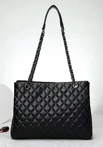 Adele Lambskin Shoulder Tote Bag Black