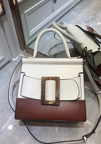 Alena Buckle Belt Top Handle Bag White Brown