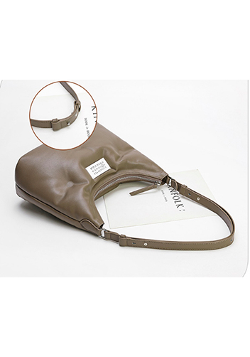 Maggie Leather Shoulder Hobo Bag Grey