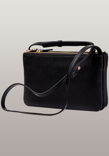 Geri Small Three Layer Leather Shoulder Bag Black