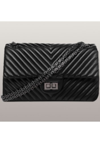 Adele Flap V Shape Quilted Medium Bag Faux Black