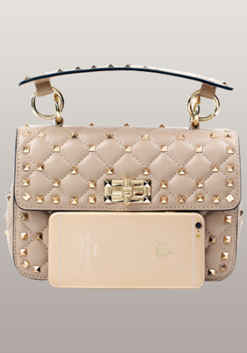 Jacqueline Studs Leather Shoulder Bag Beige