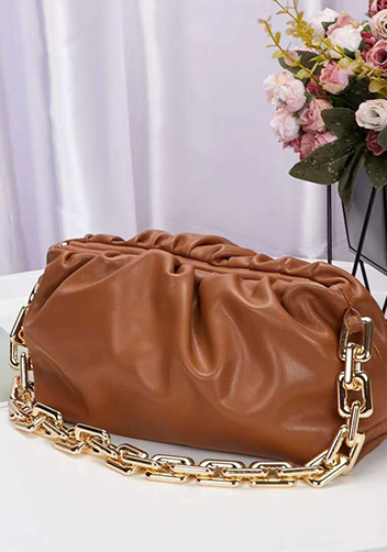 Dina Leather Clutch Chain Bag Camel