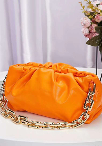 Dina Leather Clutch Chain Bag Orange