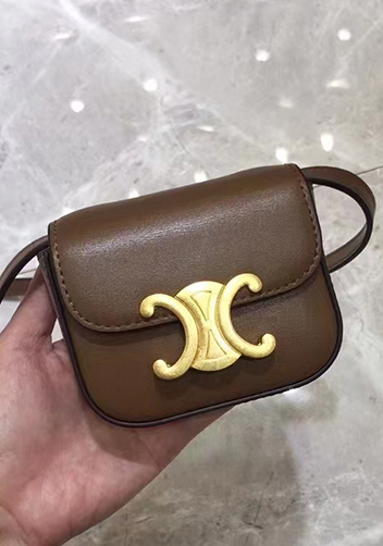 Yuga Leather Lipstick Headset Mini Bag Brown