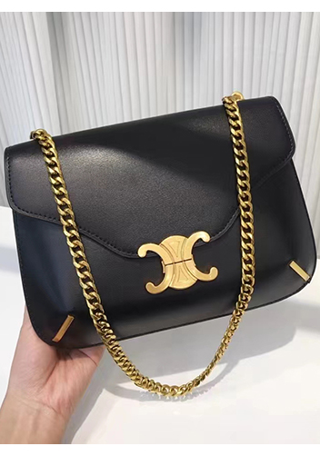 Yuga Leather Saddle Chain Shoulder Bag Black